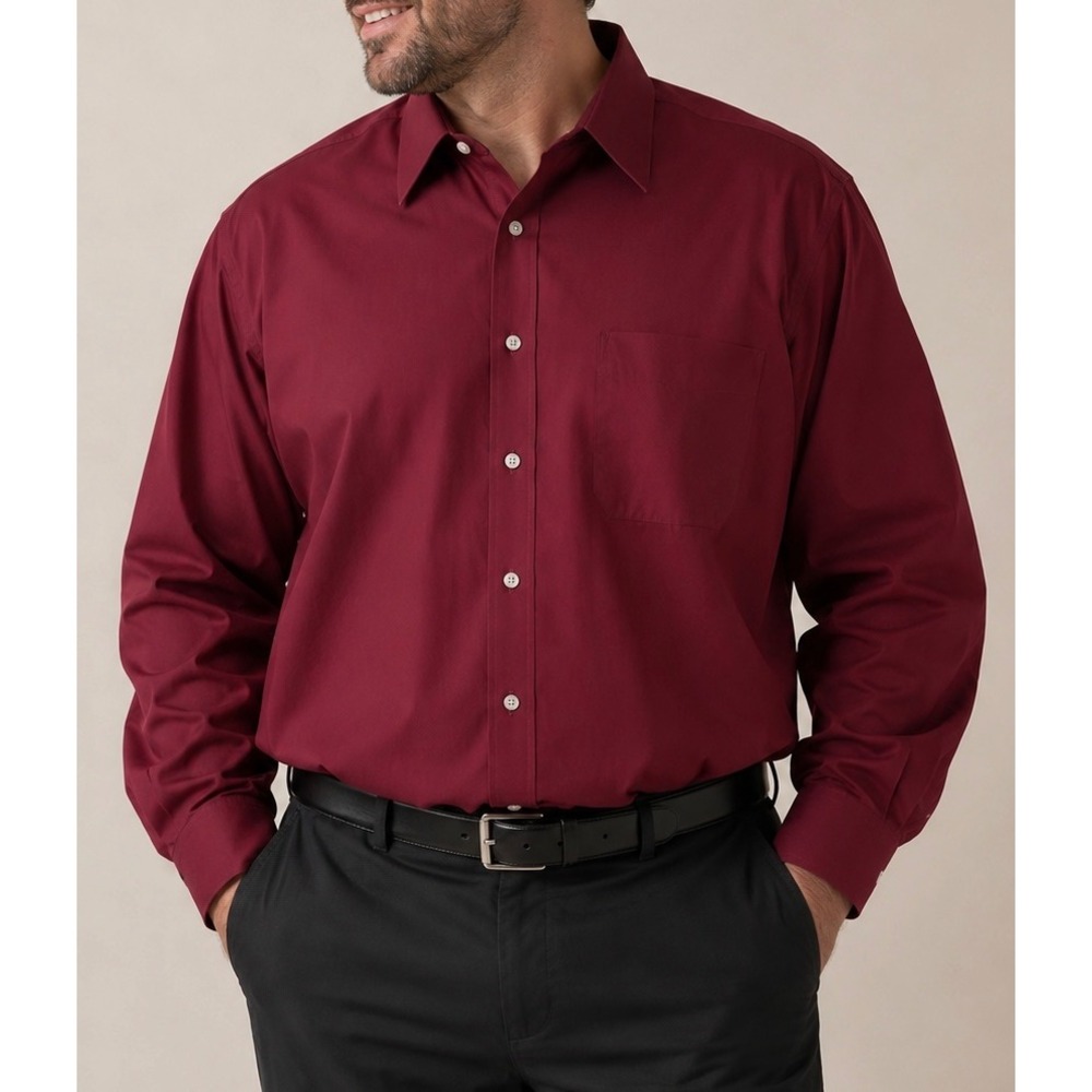 Stafford Performance Super Shirt 18 36/37 Classic Fit Burgundy LS Button Down